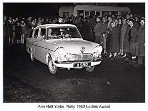 women racing drivers - Anne rallying a Ford Anglia, 1962 women racing drivers - Anne rallying a Ford Anglia, 1962