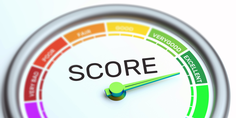 Image header for the article 'What is a good credit score for car leasing?'. Image shows a credit score dial, with the needle pointing at 'Excellent'.
